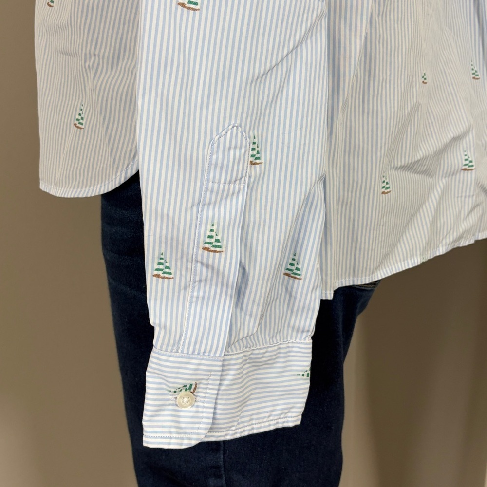 Frank and Eileen SILVIO Light Blue Stripe Sailboats Italian Cotton Sz L NEW - Picture 7 of 14